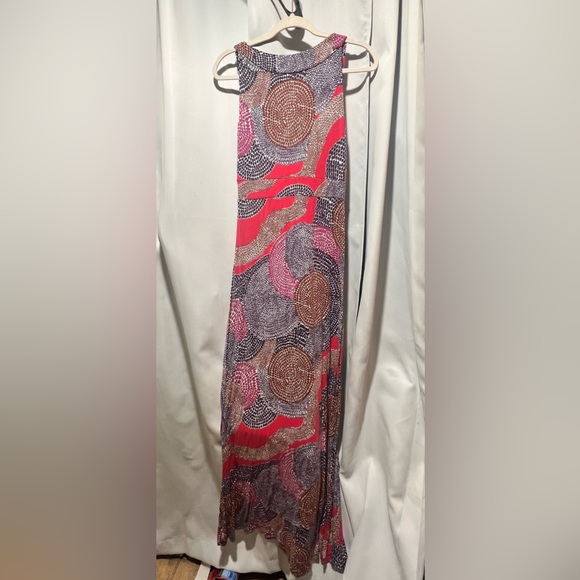 BodenAbstract Print Maxi Dress Red Navy Brown Size 12 - Picture 3 of 5